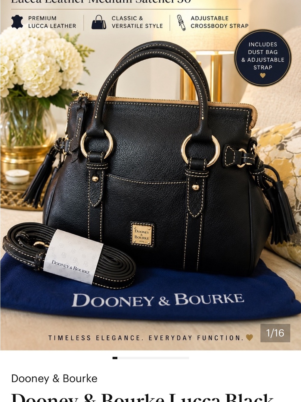 Dooney & Bourke SET w: NWT Black Leather Satchel, & Signature Logo wallet - Picture 2 of 16